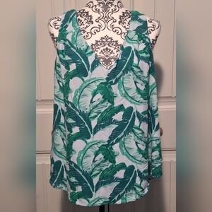 XL Old Navg Tropical Green Leaf Print Women's Top